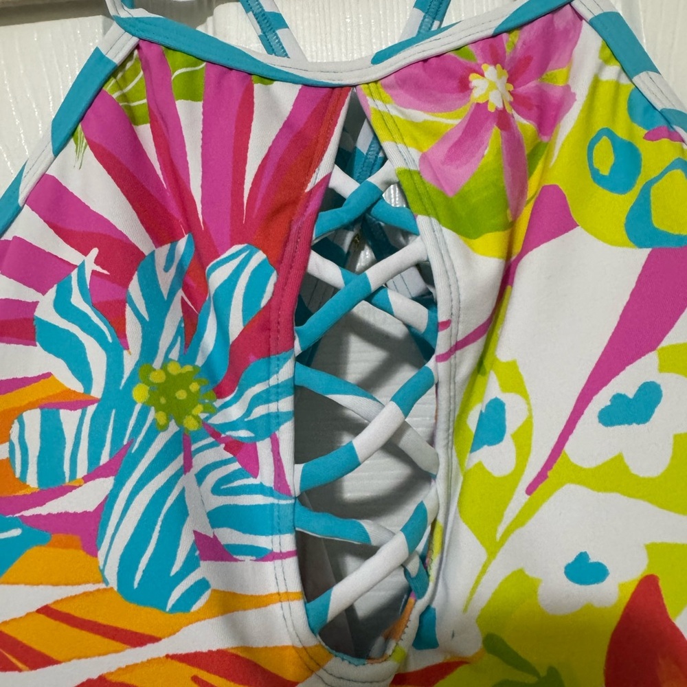 NWT Bleu Rod Beattie Lattice Front Floral Tankini Top Size 12 - Picture 4 of 7